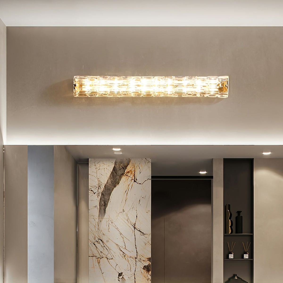 Contemporary Gold Brass & Glass Cylinder Wall Light for Indoor Living Spaces | Thomler
