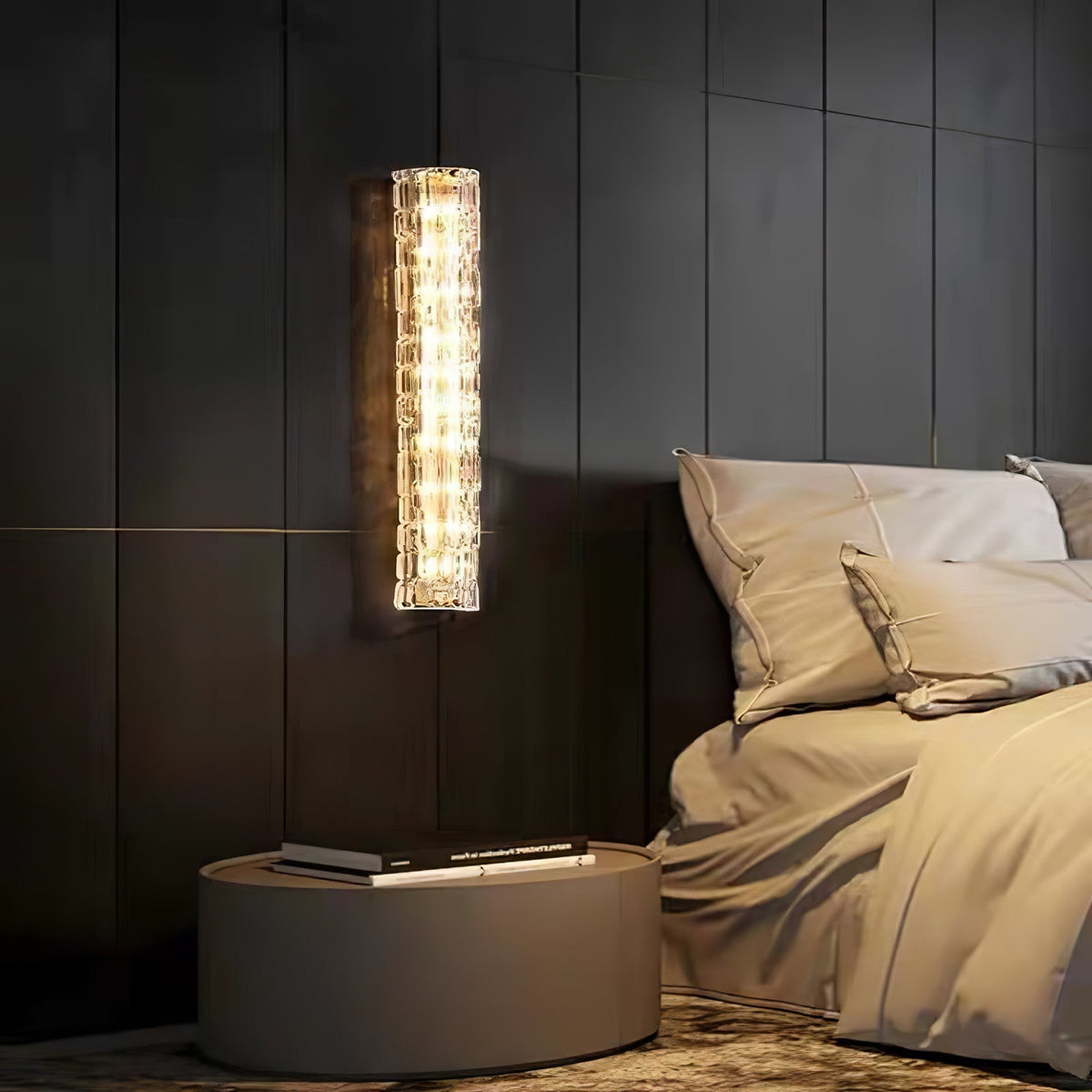 Contemporary Gold Brass & Glass Cylinder Wall Light for Indoor Living Spaces | Thomler