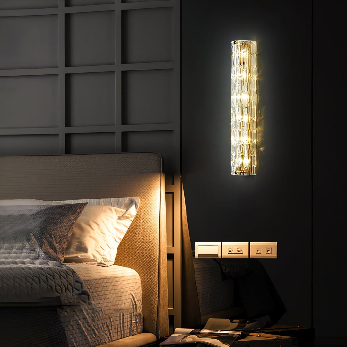 Contemporary Gold Brass & Glass Cylinder Wall Light for Indoor Living Spaces | Thomler