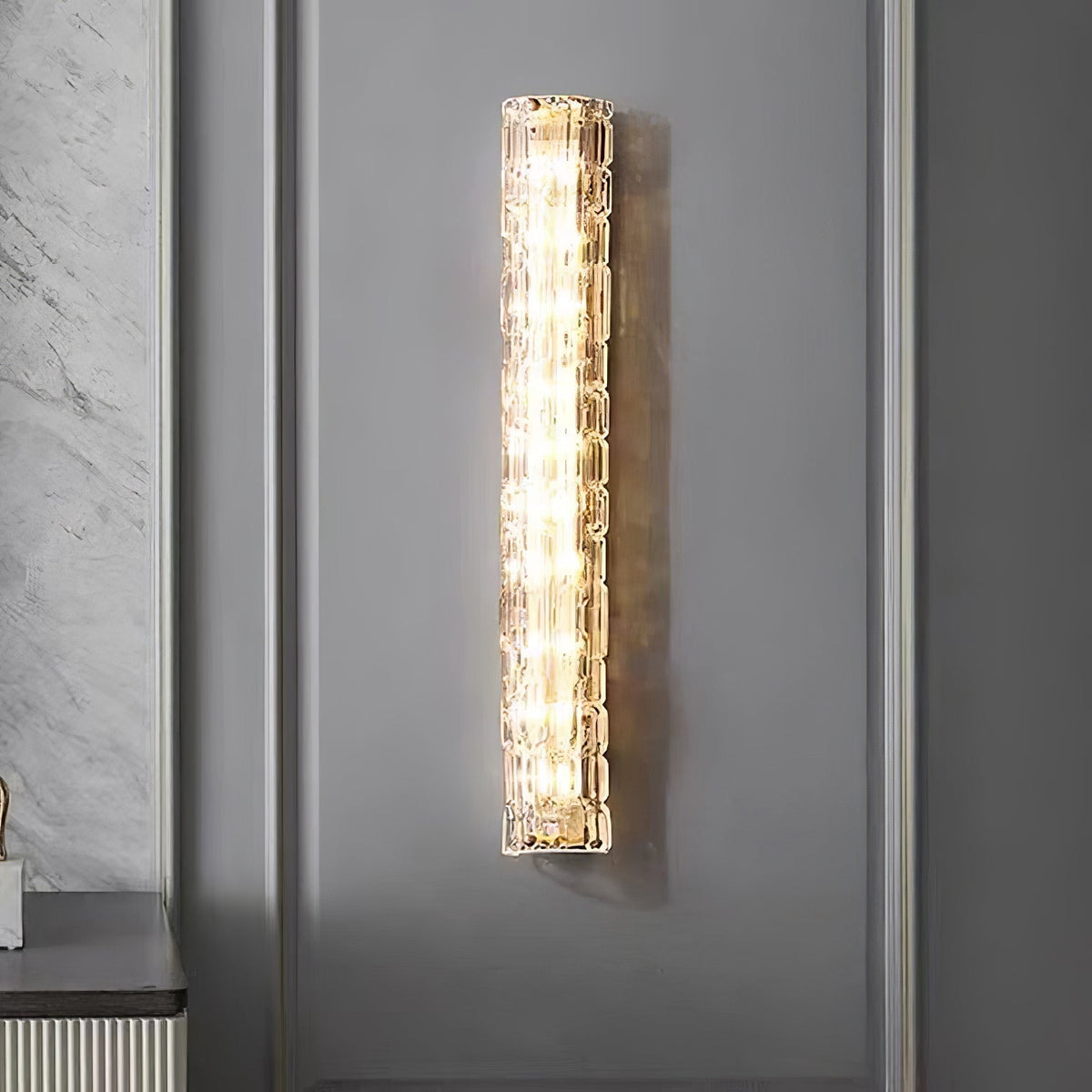 Contemporary Gold Brass & Glass Cylinder Wall Light for Indoor Living Spaces | Thomler
