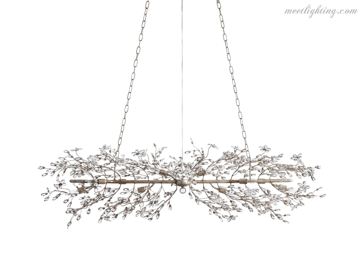 Crystal Branch Chandelier 8-10 Light Linear Fixture for Dining Room Gold Silver Bronze Finish | Thomler