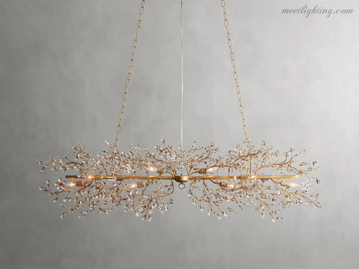 Crystal Branch Chandelier 8-10 Light Linear Fixture for Dining Room Gold Silver Bronze Finish | Thomler