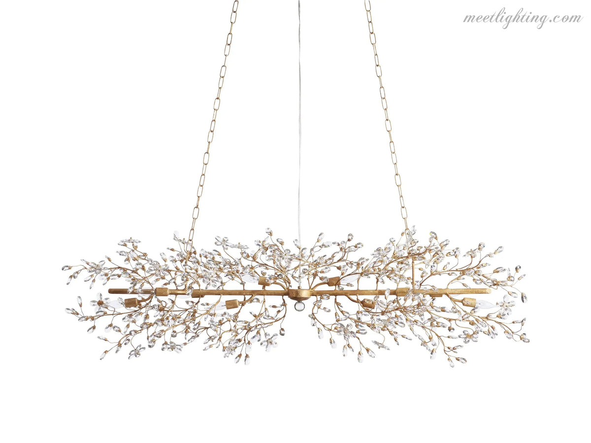 Crystal Branch Chandelier 8-10 Light Linear Fixture for Dining Room Gold Silver Bronze Finish | Thomler