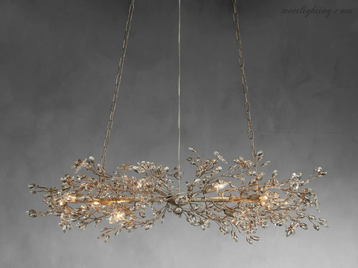 Crystal Branch Chandelier 8-10 Light Linear Fixture for Dining Room Gold Silver Bronze Finish | Thomler