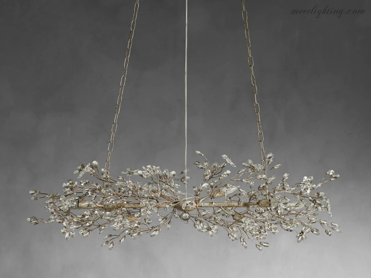 Crystal Branch Chandelier 8-10 Light Linear Fixture for Dining Room Gold Silver Bronze Finish | Thomler