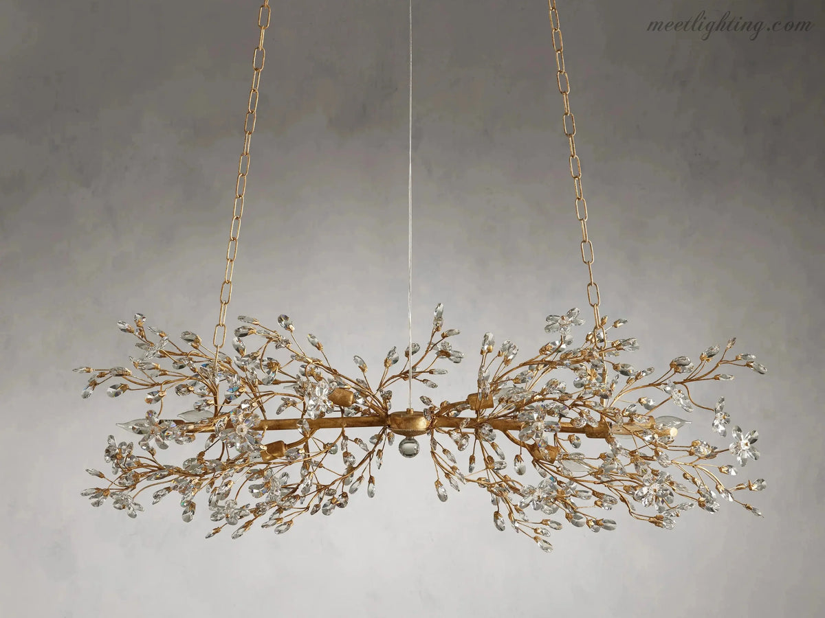Crystal Branch Chandelier 8-10 Light Linear Fixture for Dining Room Gold Silver Bronze Finish | Thomler