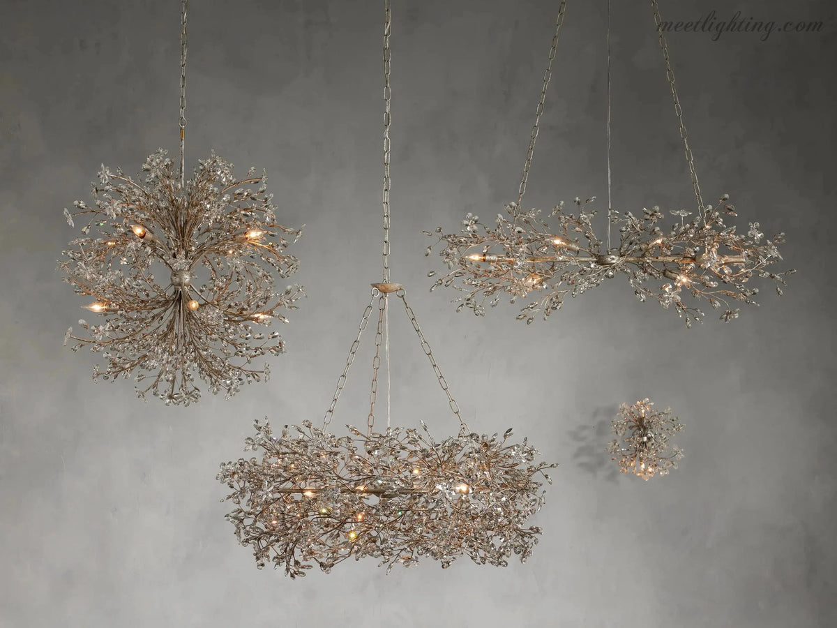 Crystal Branch Chandelier 8-10 Light Linear Fixture for Dining Room Gold Silver Bronze Finish | Thomler