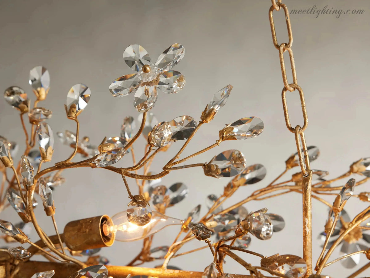 Crystal Branch Chandelier 8-10 Light Linear Fixture for Dining Room Gold Silver Bronze Finish | Thomler