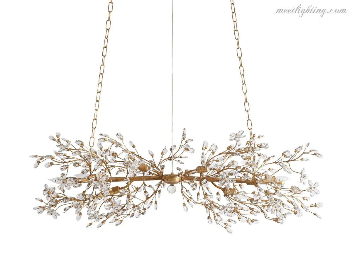 Crystal Branch Chandelier 8-10 Light Linear Fixture for Dining Room Gold Silver Bronze Finish | Thomler