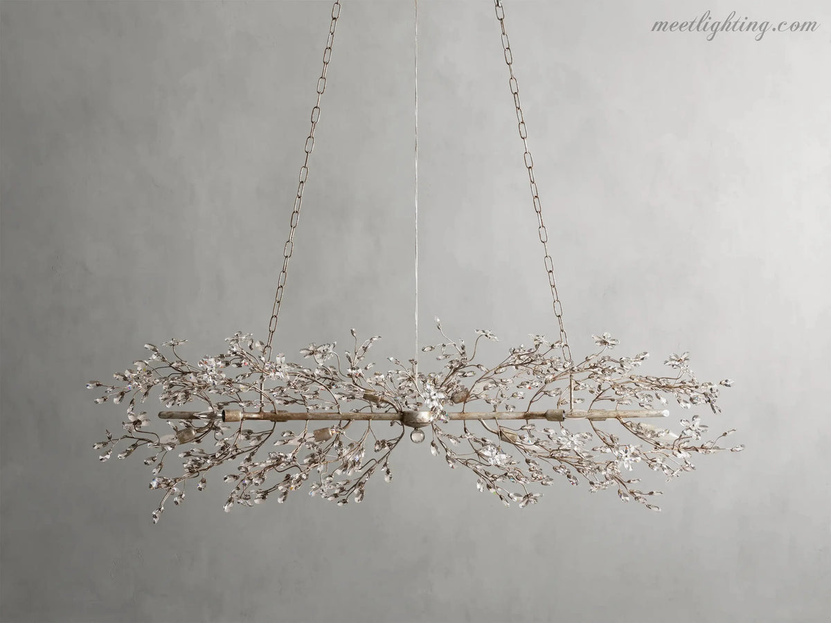 Crystal Branch Chandelier 8-10 Light Linear Fixture for Dining Room Gold Silver Bronze Finish | Thomler