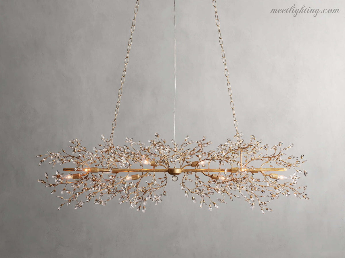 Crystal Branch Chandelier 8-10 Light Linear Fixture for Dining Room Gold Silver Bronze Finish | Thomler
