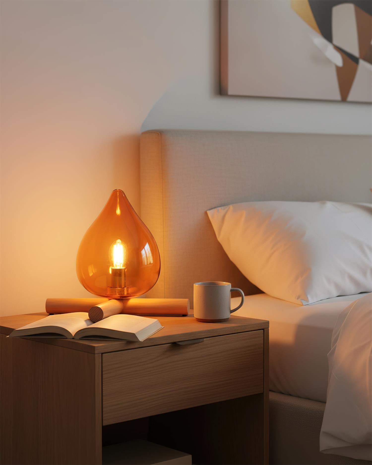 Table Lamp Wood Glass 11.8 in Orange Bedroom Desk Nightstand Ambient Lighting Three-Color Changing | Thomler