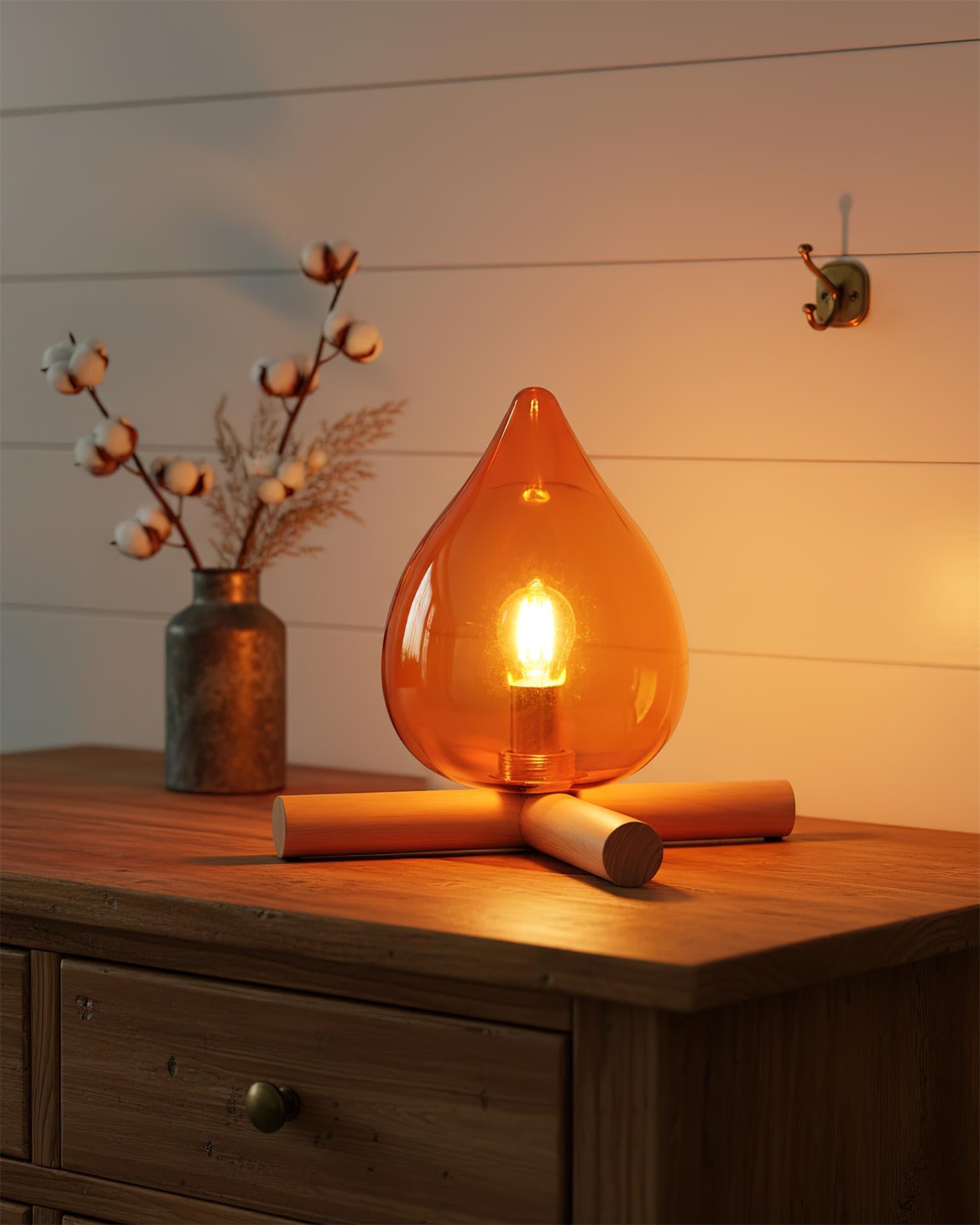 Table Lamp Wood Glass 11.8 in Orange Bedroom Desk Nightstand Ambient Lighting Three-Color Changing | Thomler