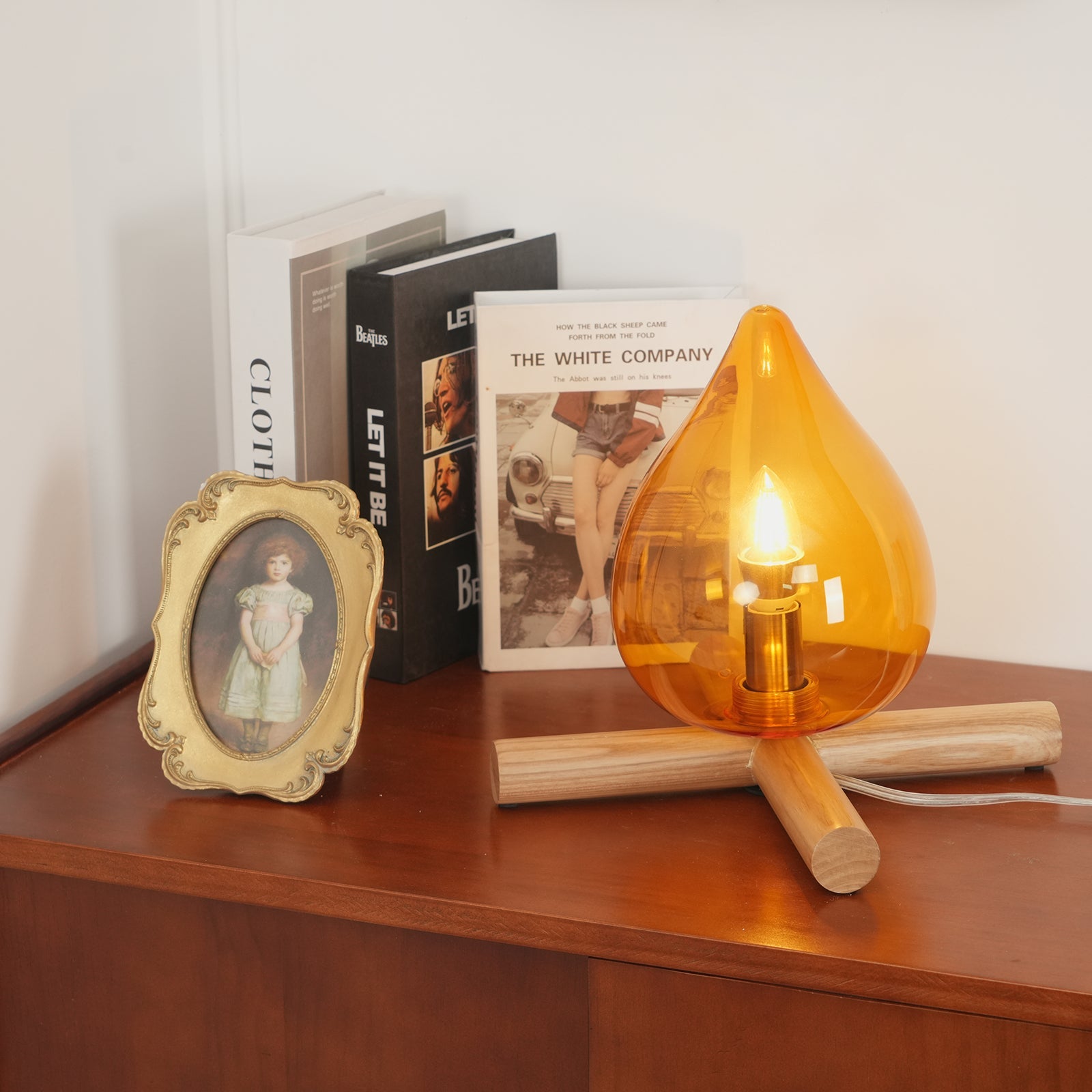 Table Lamp Wood Glass 11.8 in Orange Bedroom Desk Nightstand Ambient Lighting Three-Color Changing | Thomler