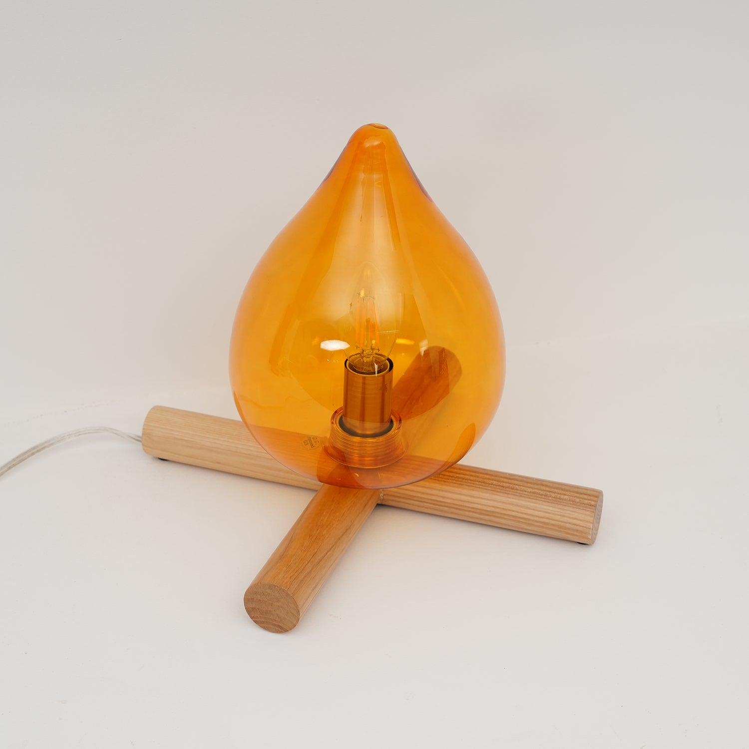 Table Lamp Wood Glass 11.8 in Orange Bedroom Desk Nightstand Ambient Lighting Three-Color Changing | Thomler