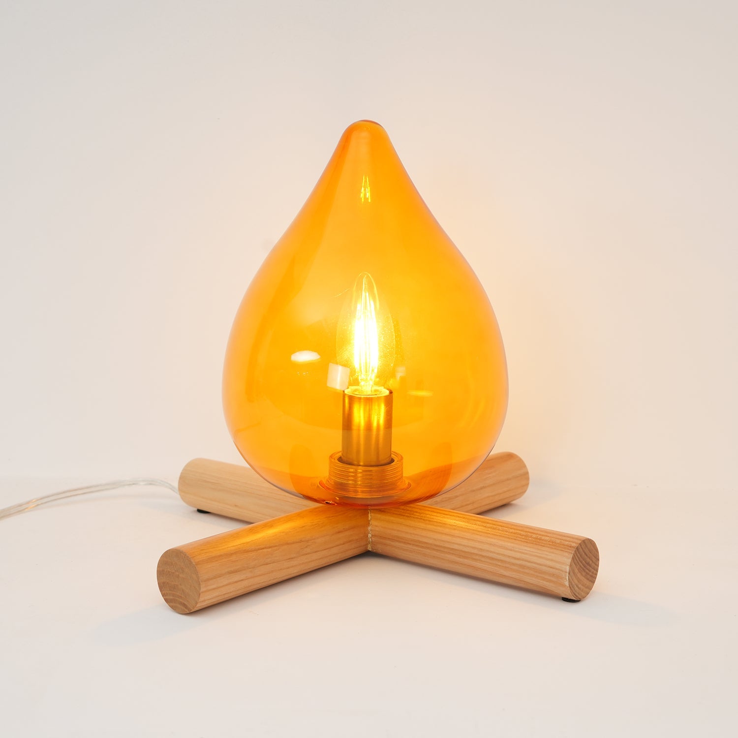 Table Lamp Wood Glass 11.8 in Orange Bedroom Desk Nightstand Ambient Lighting Three-Color Changing | Thomler