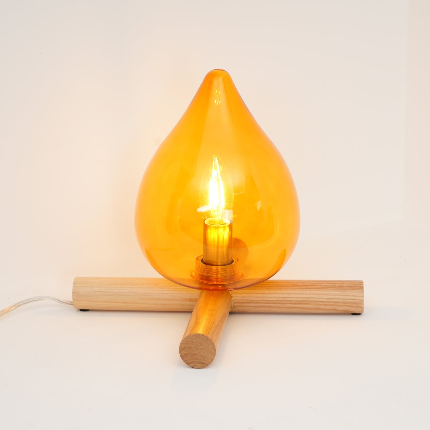Table Lamp Wood Glass 11.8 in Orange Bedroom Desk Nightstand Ambient Lighting Three-Color Changing | Thomler