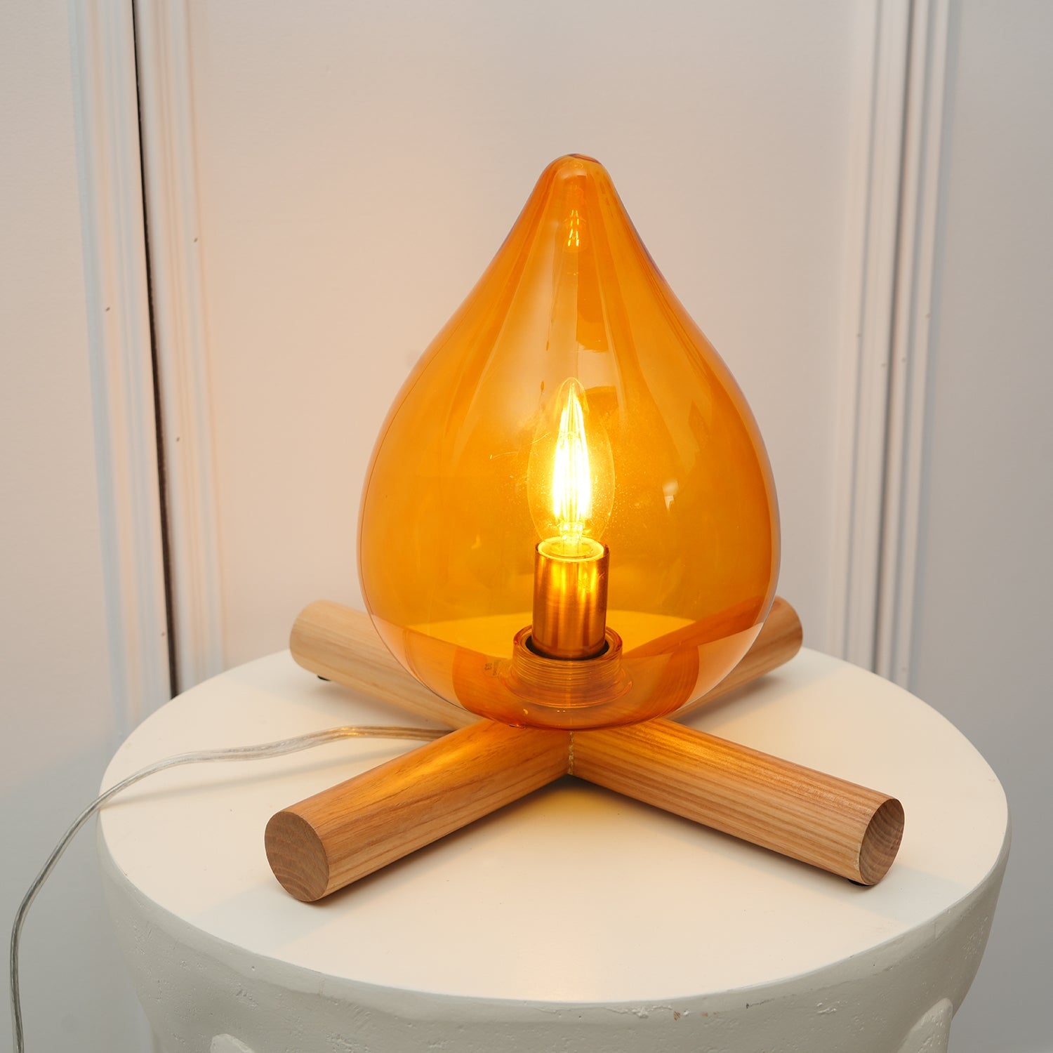 Table Lamp Wood Glass 11.8 in Orange Bedroom Desk Nightstand Ambient Lighting Three-Color Changing | Thomler