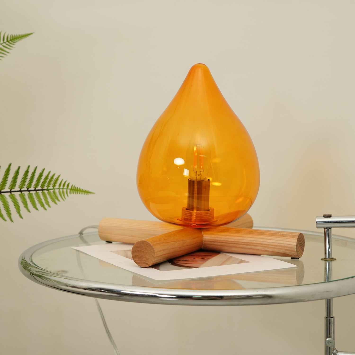 Table Lamp Wood Glass 11.8 in Orange Bedroom Desk Nightstand Ambient Lighting Three-Color Changing | Thomler