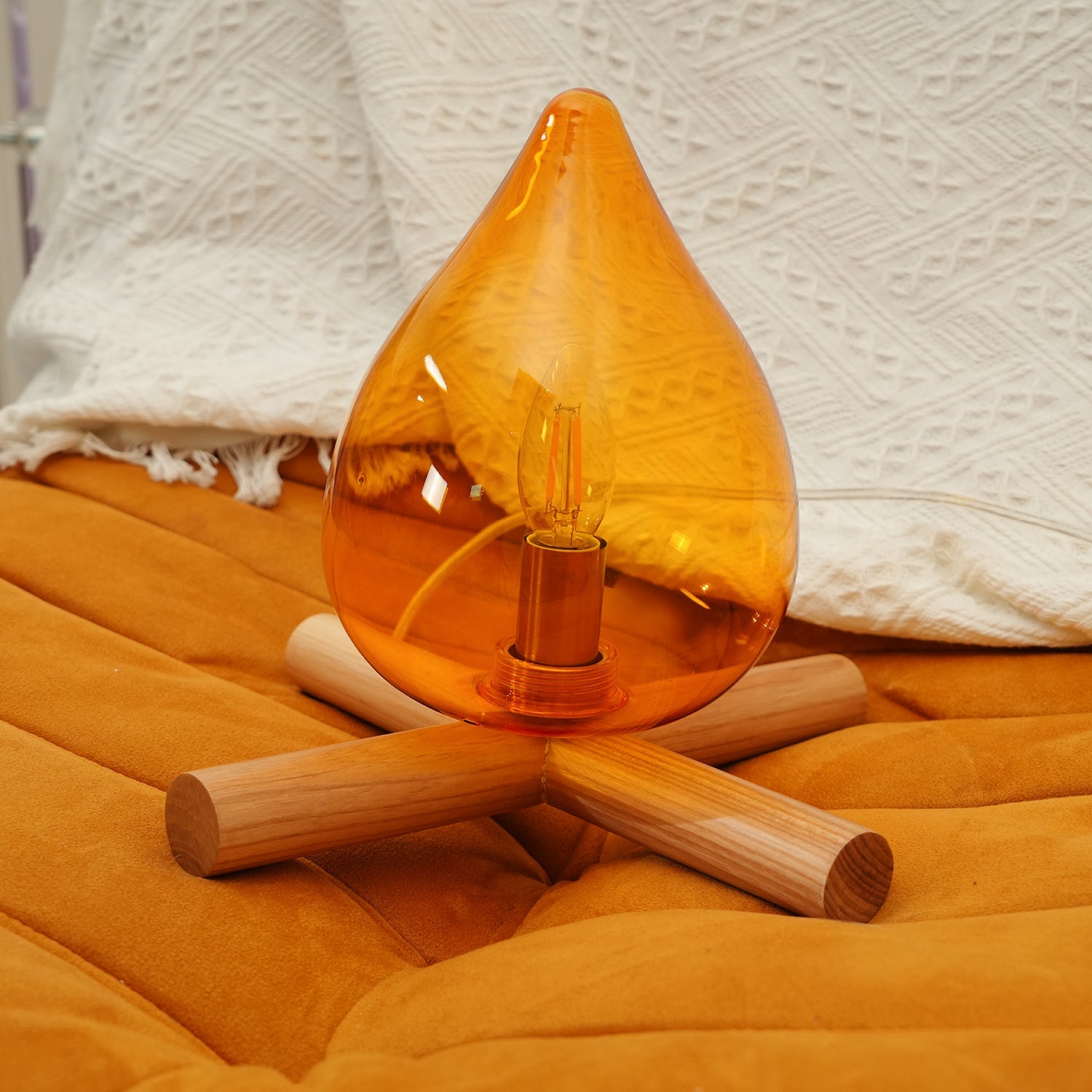 Table Lamp Wood Glass 11.8 in Orange Bedroom Desk Nightstand Ambient Lighting Three-Color Changing | Thomler