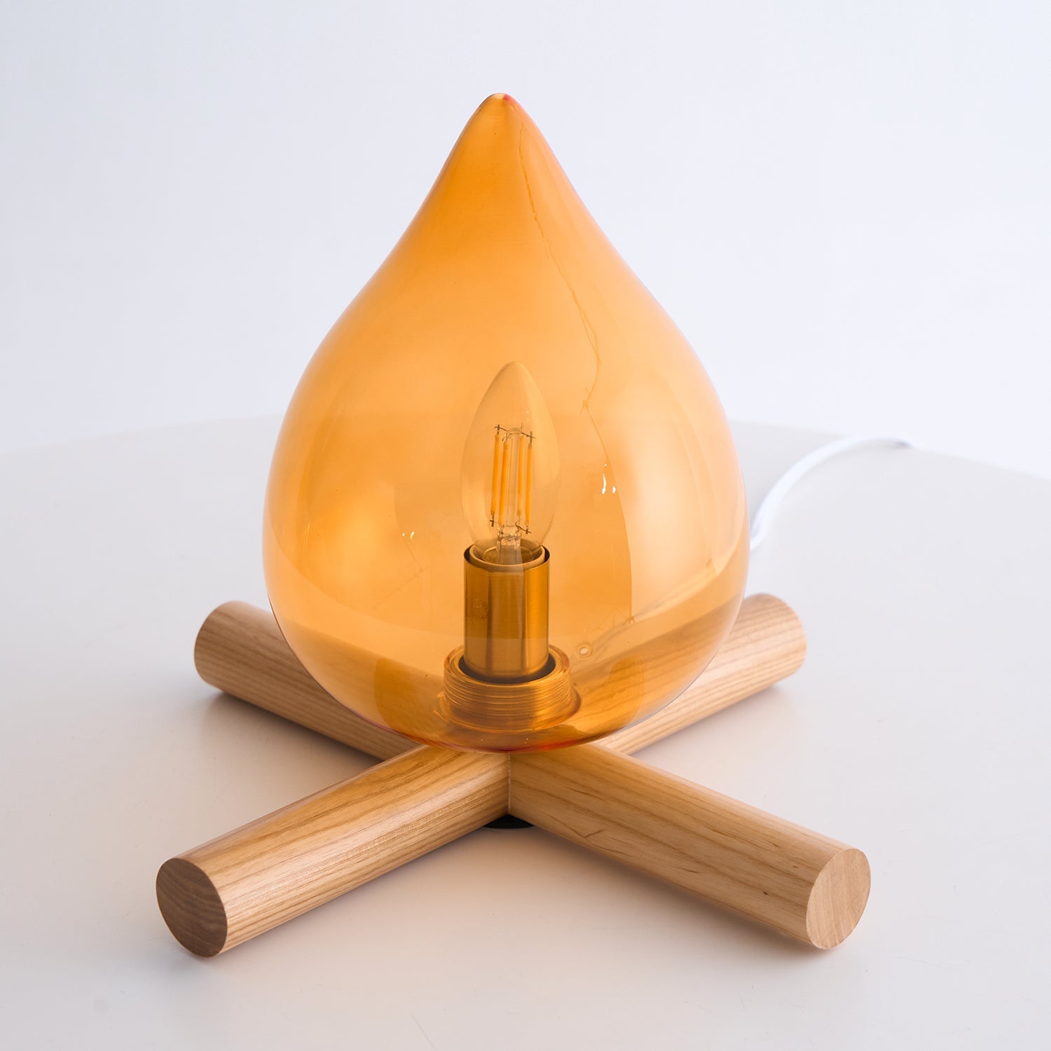 Table Lamp Wood Glass 11.8 in Orange Bedroom Desk Nightstand Ambient Lighting Three-Color Changing | Thomler