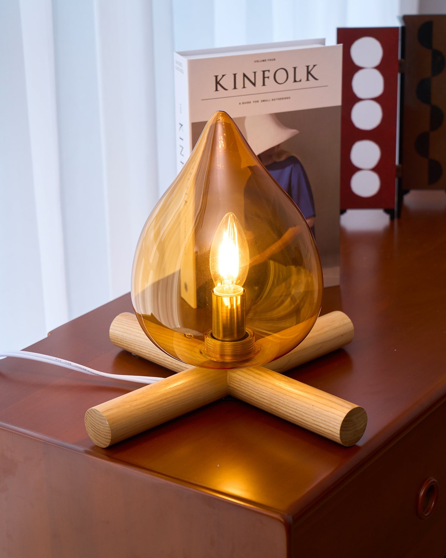 Table Lamp Wood Glass 11.8 in Orange Bedroom Desk Nightstand Ambient Lighting Three-Color Changing | Thomler