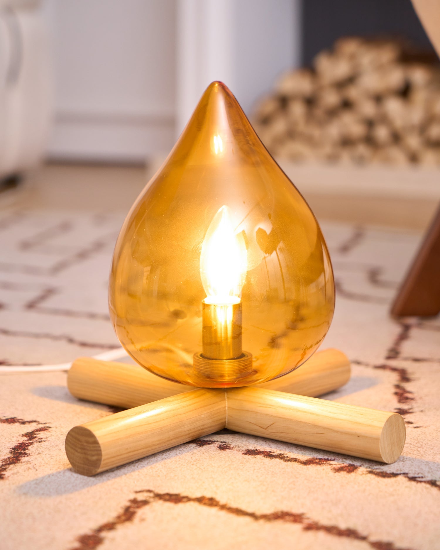 Table Lamp Wood Glass 11.8 in Orange Bedroom Desk Nightstand Ambient Lighting Three-Color Changing | Thomler