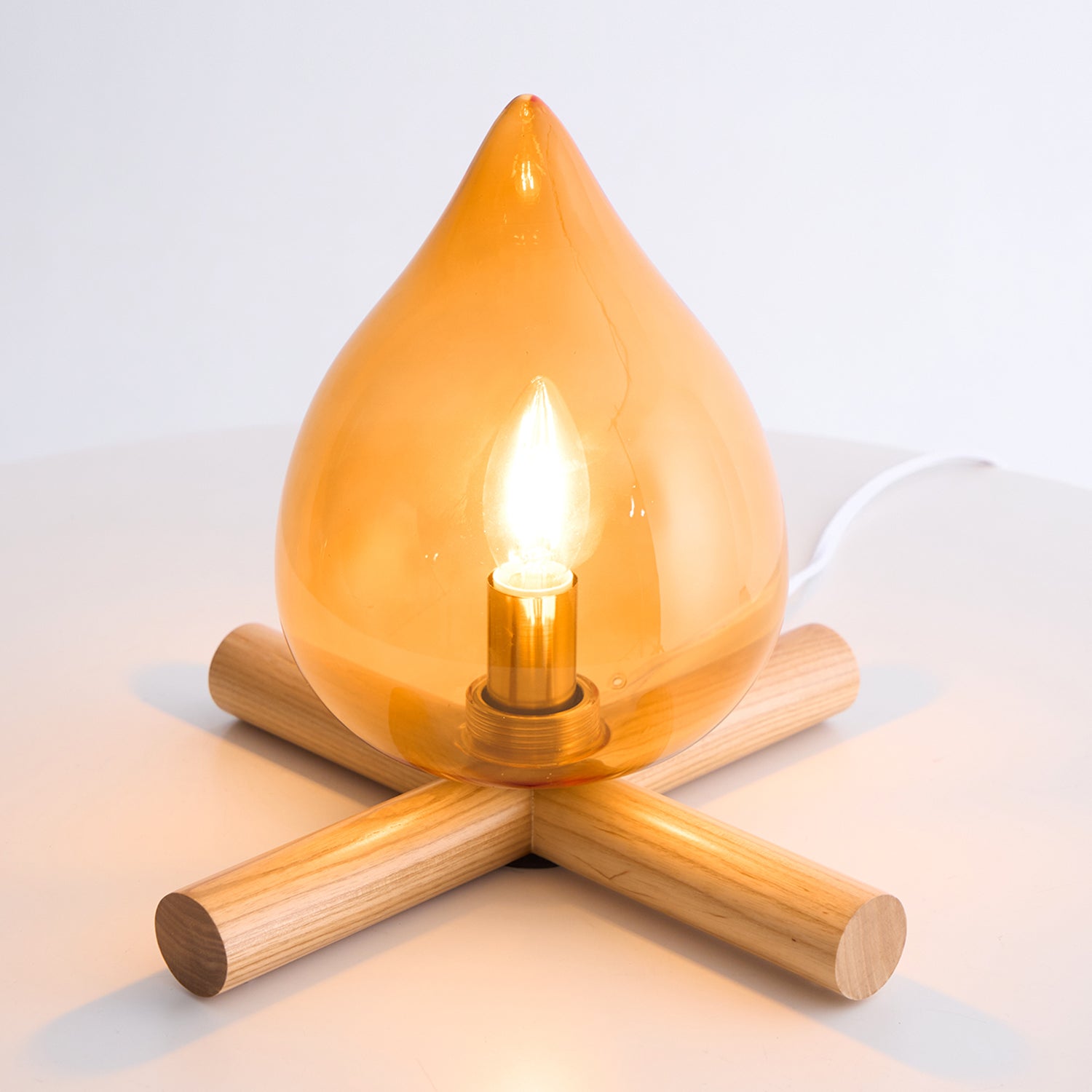 Table Lamp Wood Glass 11.8 in Orange Bedroom Desk Nightstand Ambient Lighting Three-Color Changing | Thomler