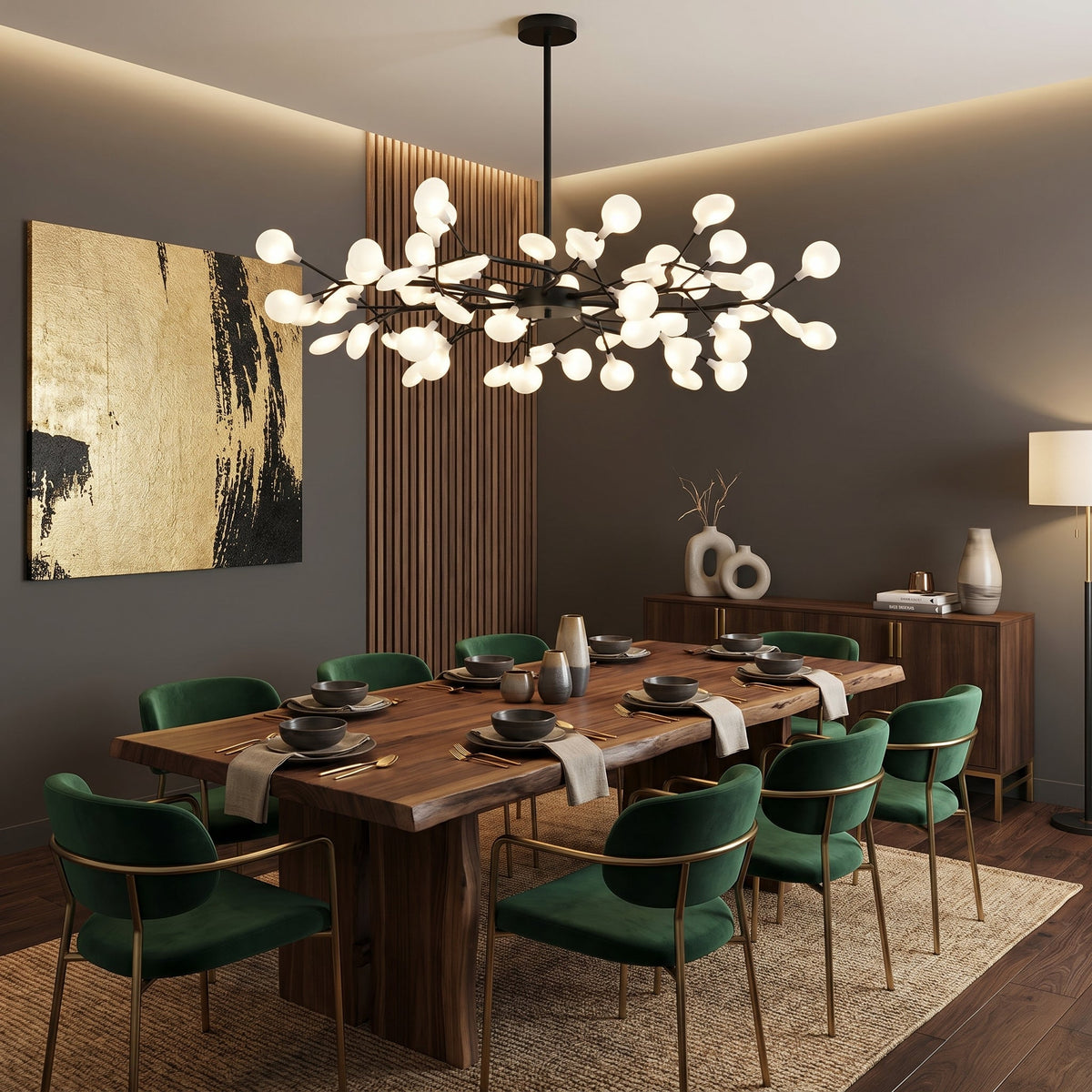 Branch Chandelier with Acrylic Globes – Cascading LED Statement Light for Dining Room & Living Room – Modern Tree Design – Warm White | Thomler