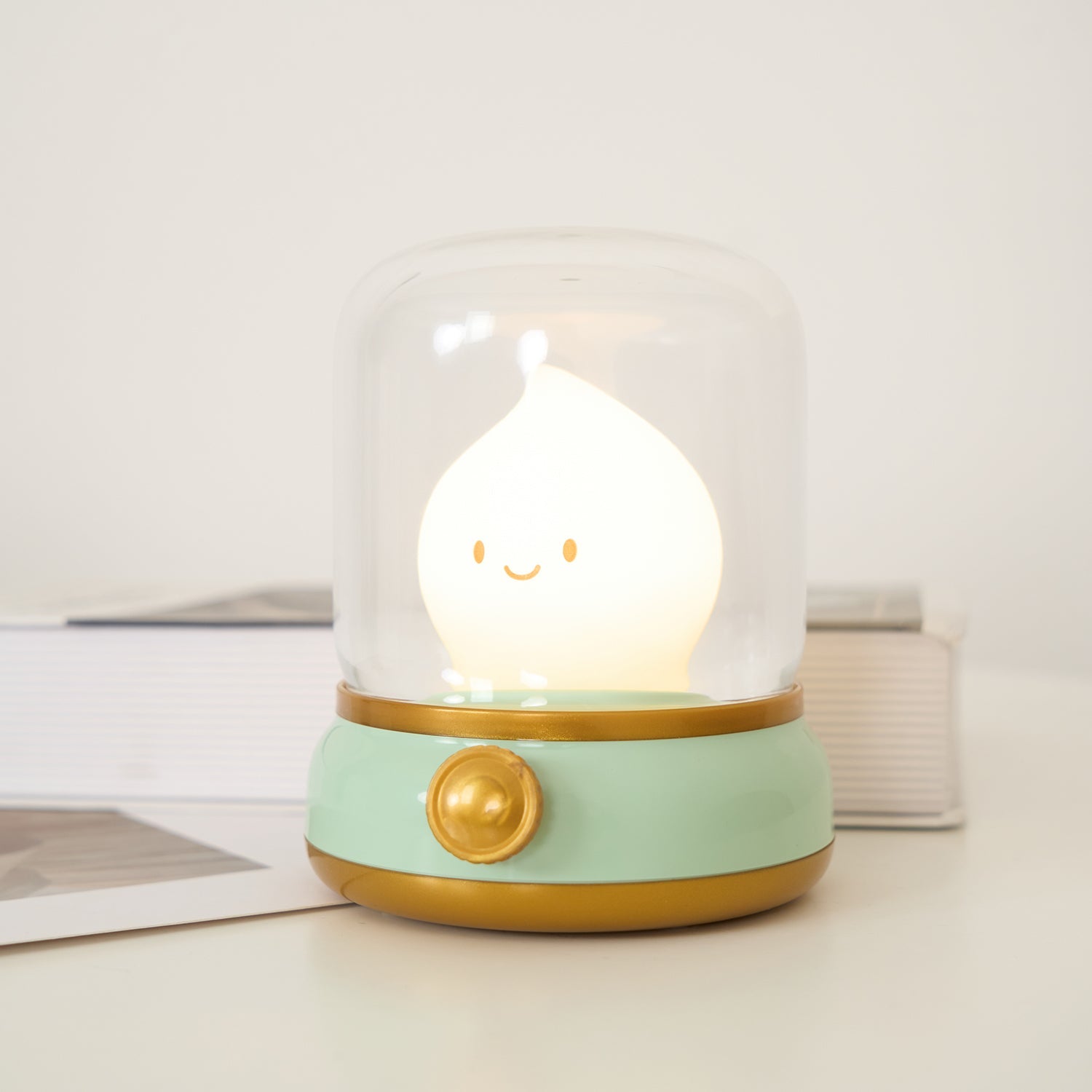 Night Light ABS Flame LED 3.9 in Adjustable Green Beige White Clear Bedroom Desk Accent Lamp | Thomler