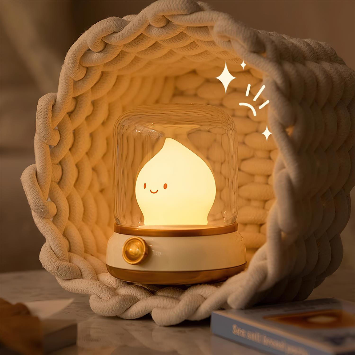 Night Light ABS Flame LED 3.9 in Adjustable Green Beige White Clear Bedroom Desk Accent Lamp | Thomler