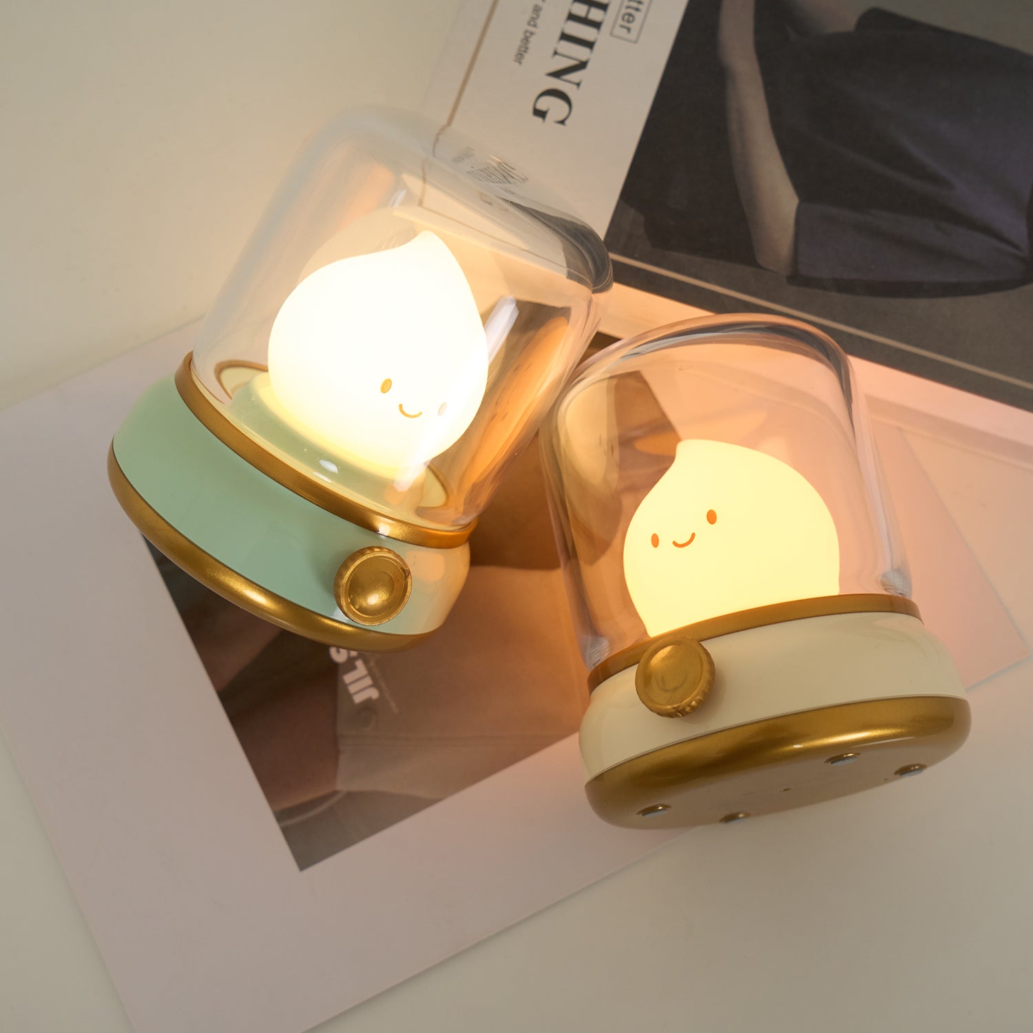 Night Light ABS Flame LED 3.9 in Adjustable Green Beige White Clear Bedroom Desk Accent Lamp | Thomler