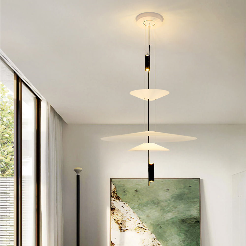 Pendant Light Metal 26 in White LED Ceiling Chandelier Indoor Dining Room Living Area Hanging Lamp | Thomler