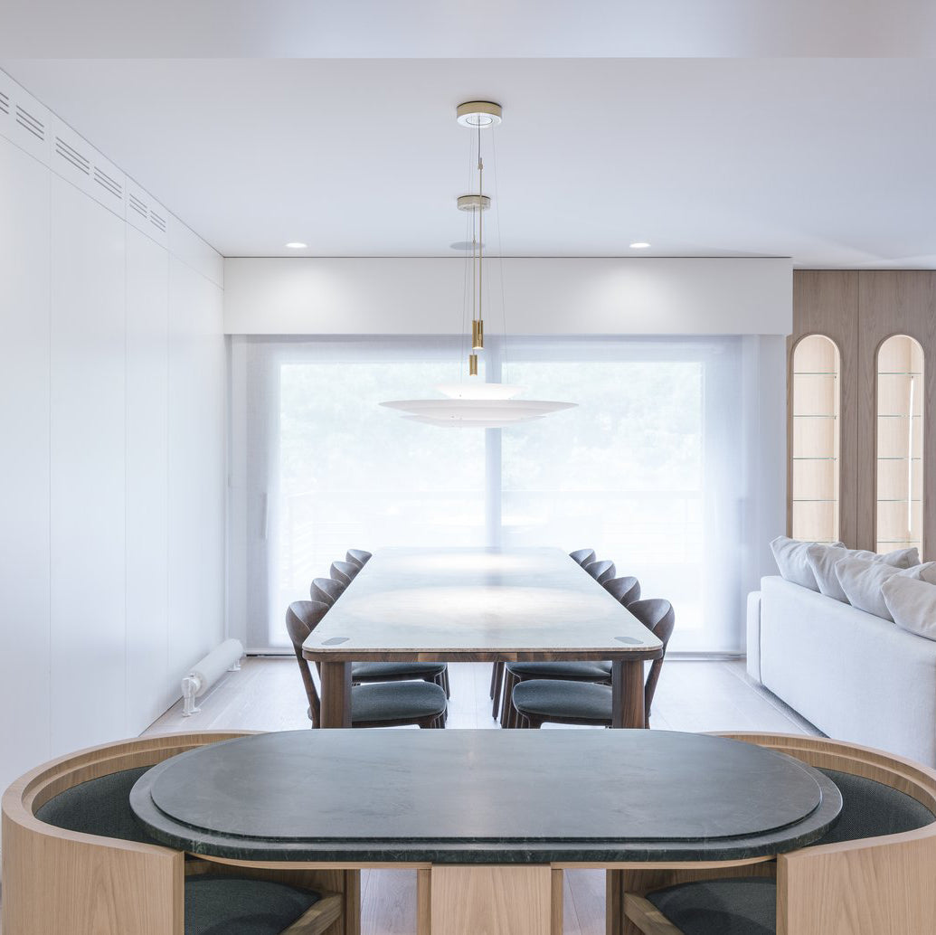 Pendant Light Metal 26 in White LED Ceiling Chandelier Indoor Dining Room Living Area Hanging Lamp | Thomler
