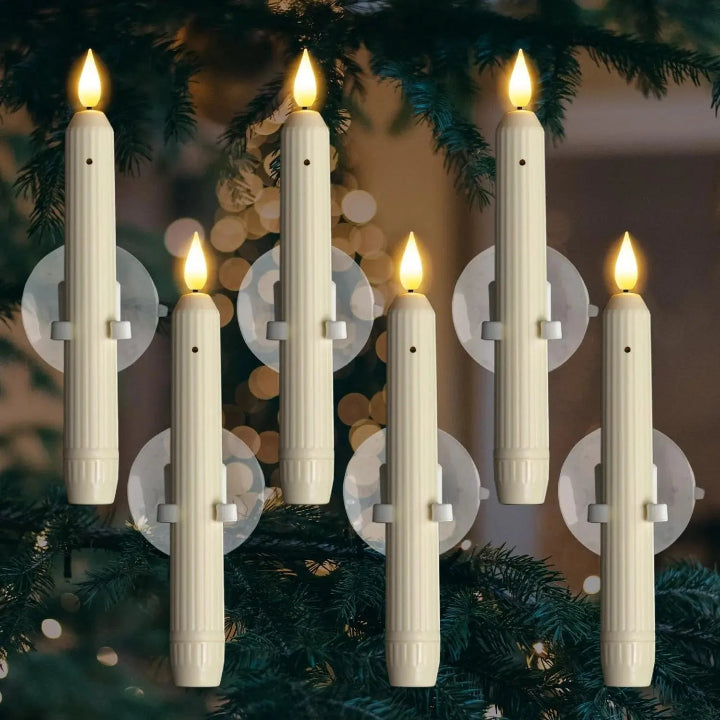 Window Candles Plastic 18.2 cm 7.2" Ivory Window Decoration Flameless LED Flickering Lights With Twilight Sensor Timer Set | Thomler