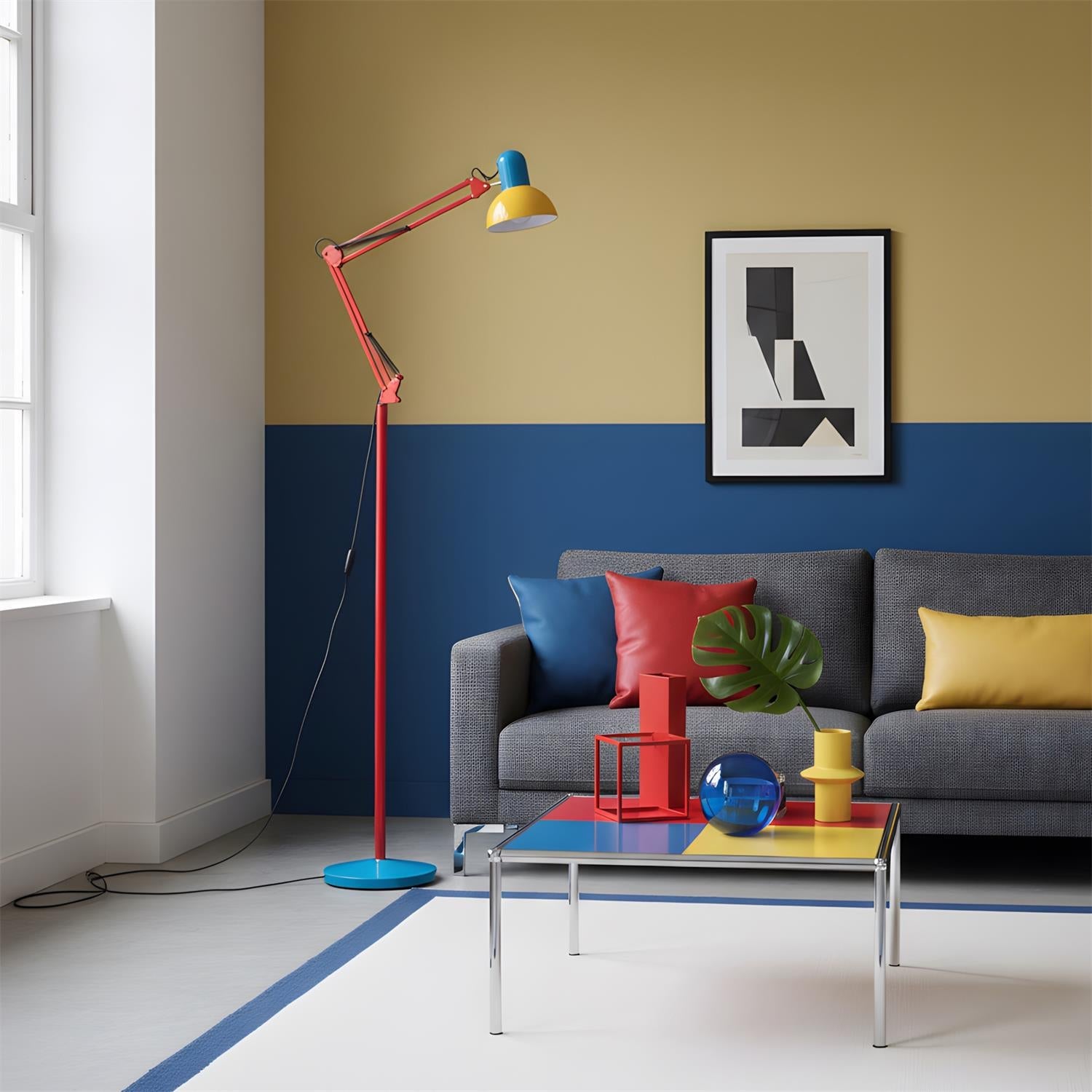 Floor Lamp Metal 74 in Adjustable Indoor Reading Light Blue Red Yellow Modern Home Office Lighting | Thomler