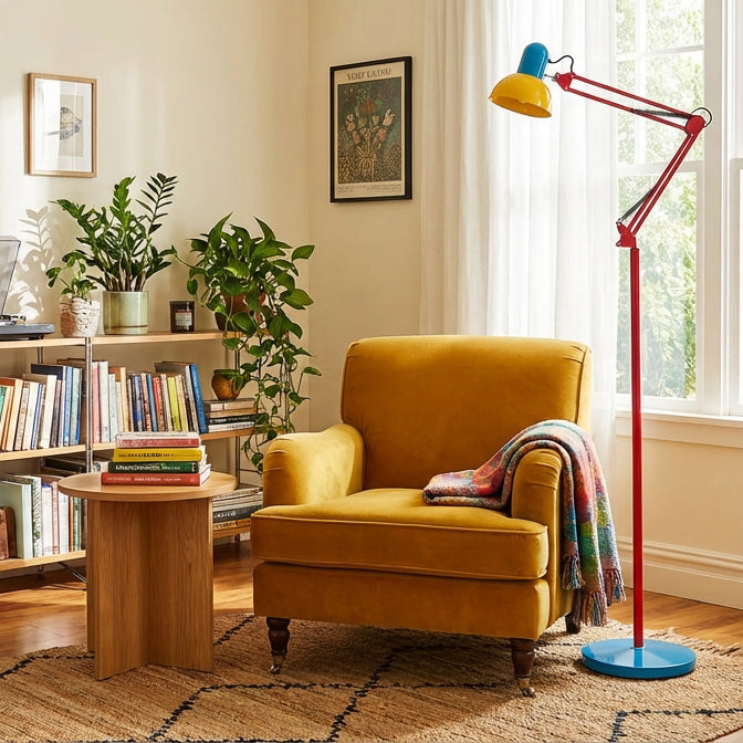 Floor Lamp Metal 74 in Adjustable Indoor Reading Light Blue Red Yellow Modern Home Office Lighting | Thomler