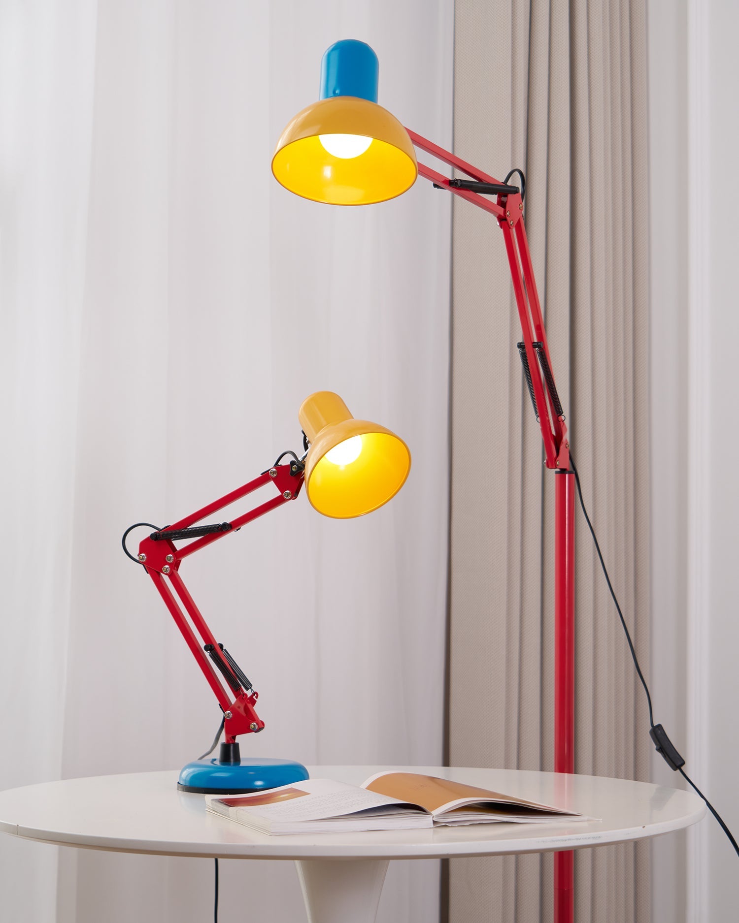 Floor Lamp Metal 74 in Adjustable Indoor Reading Light Blue Red Yellow Modern Home Office Lighting | Thomler