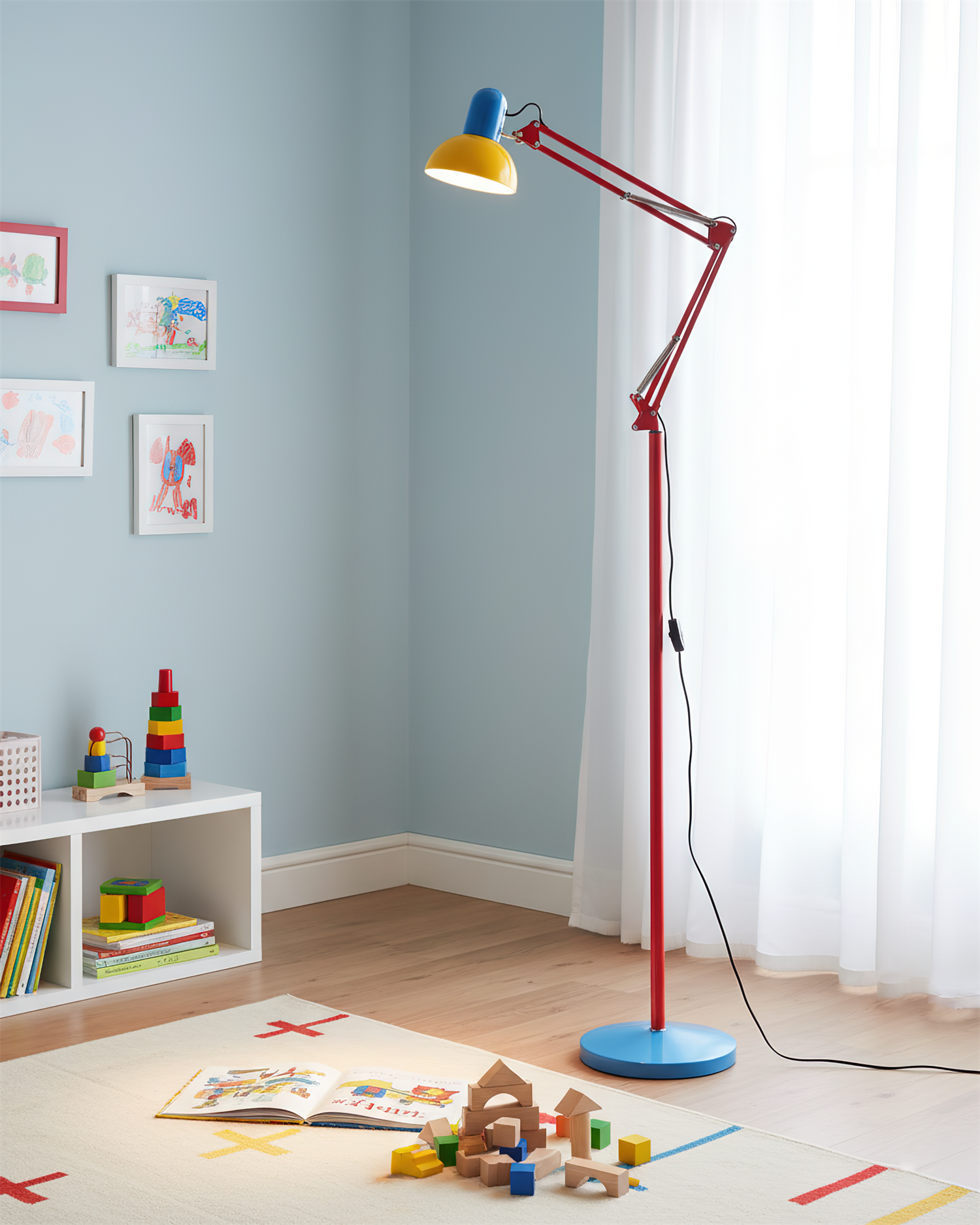 Floor Lamp Metal 74 in Adjustable Indoor Reading Light Blue Red Yellow Modern Home Office Lighting | Thomler