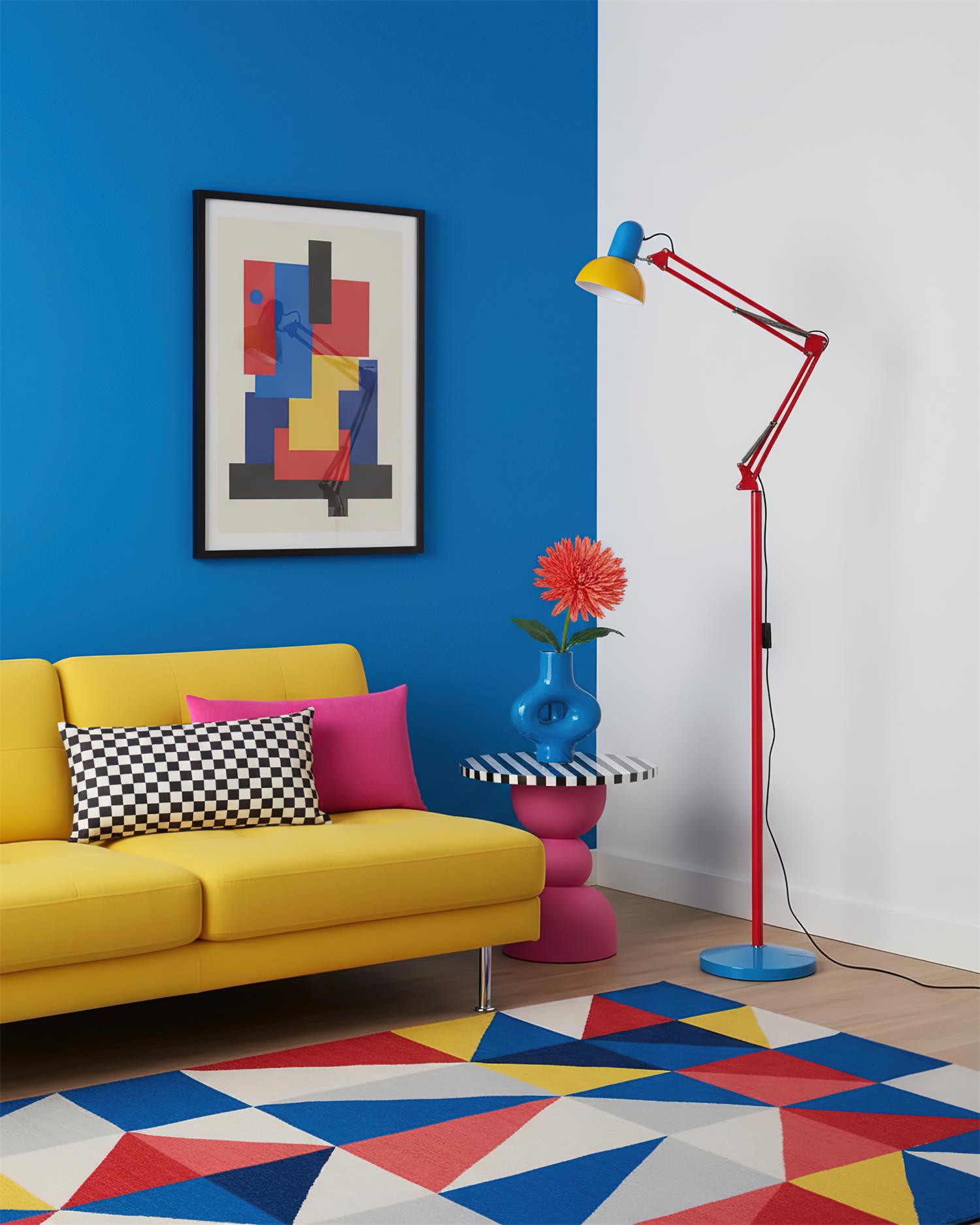 Floor Lamp Metal 74 in Adjustable Indoor Reading Light Blue Red Yellow Modern Home Office Lighting | Thomler