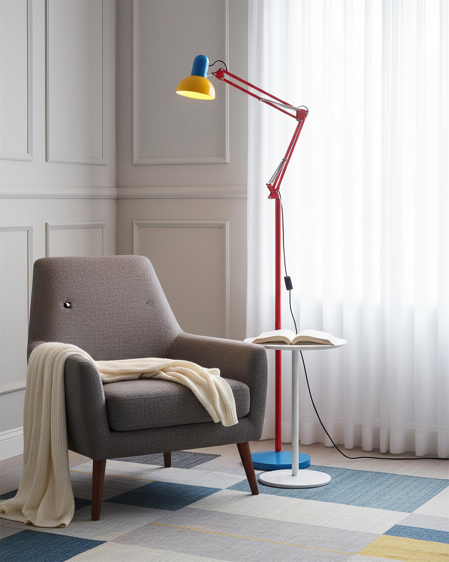 Floor Lamp Metal 74 in Adjustable Indoor Reading Light Blue Red Yellow Modern Home Office Lighting | Thomler