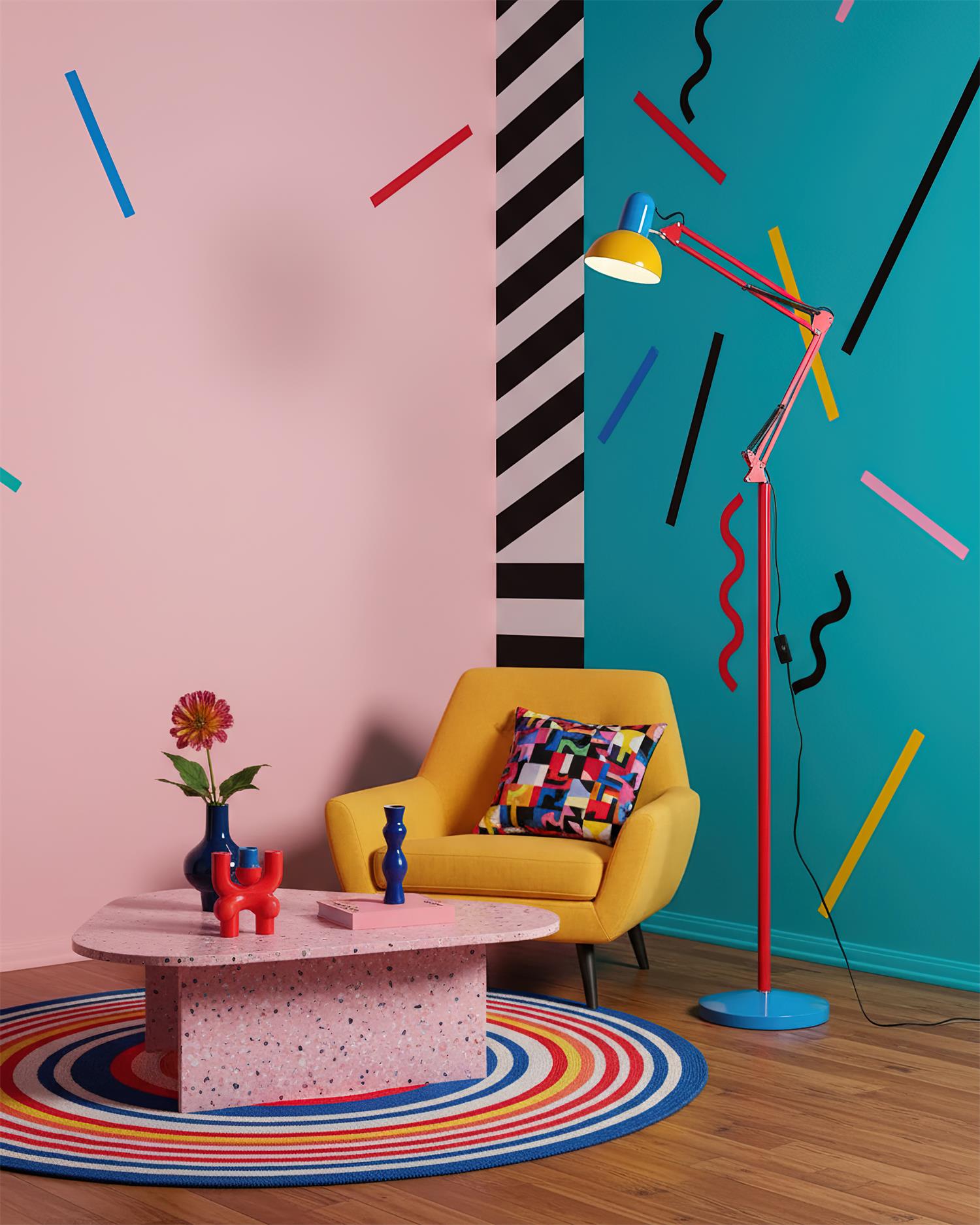 Floor Lamp Metal 74 in Adjustable Indoor Reading Light Blue Red Yellow Modern Home Office Lighting | Thomler