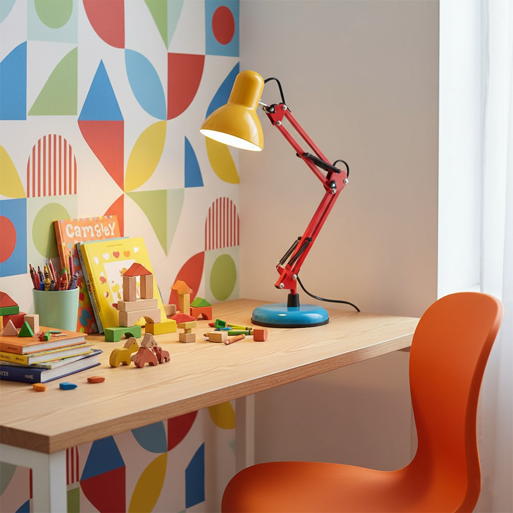 Table Lamp Metal 21.6 in Adjustable Blue Red Yellow Desk Lighting Indoor Use | Thomler