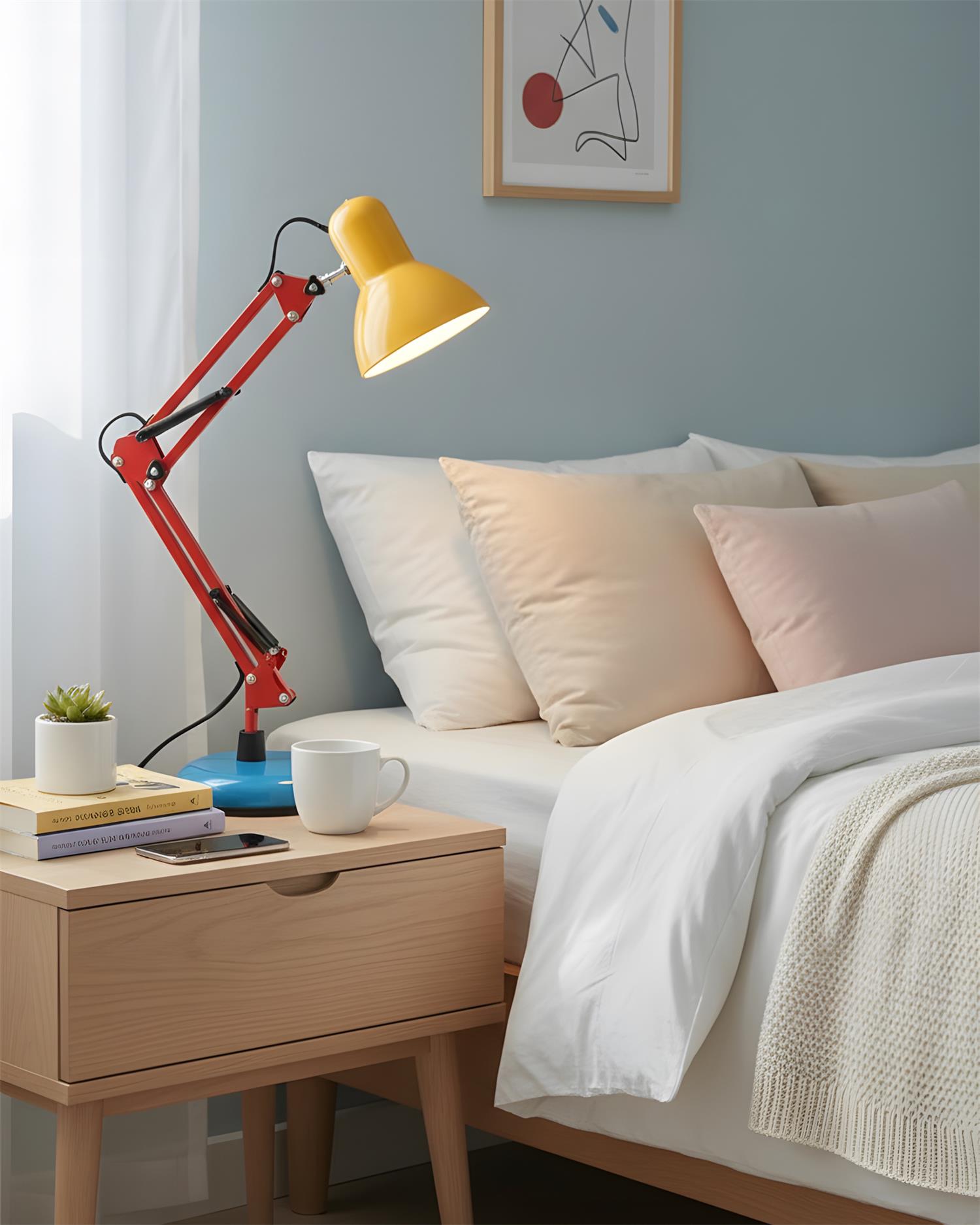 Table Lamp Metal 21.6 in Adjustable Blue Red Yellow Desk Lighting Indoor Use | Thomler