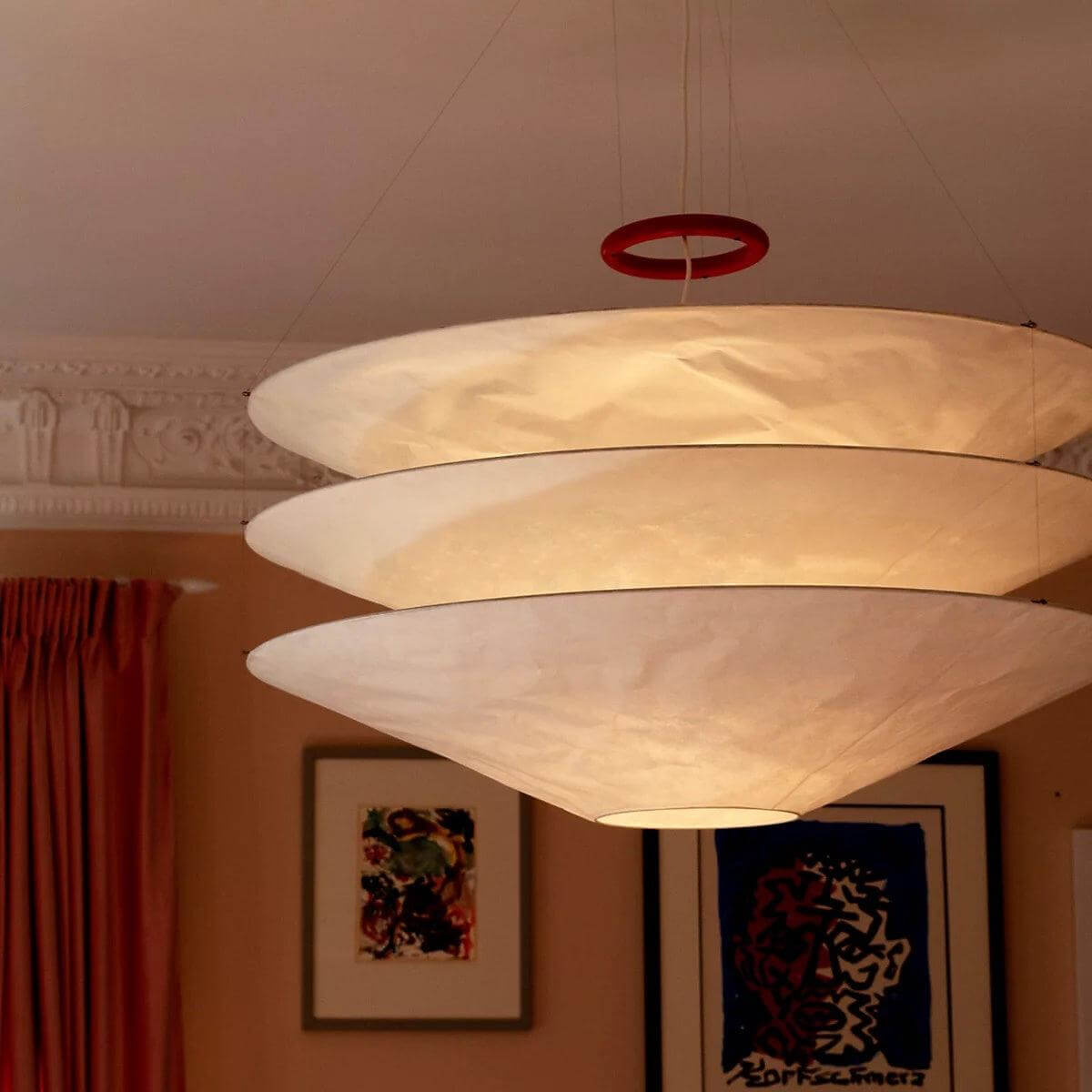 Pendant Light Metal Dupont Paper Ring 29.5 in Red Dining Room Kitchen Island Modern Hanging Ceiling Fixture | Thomler