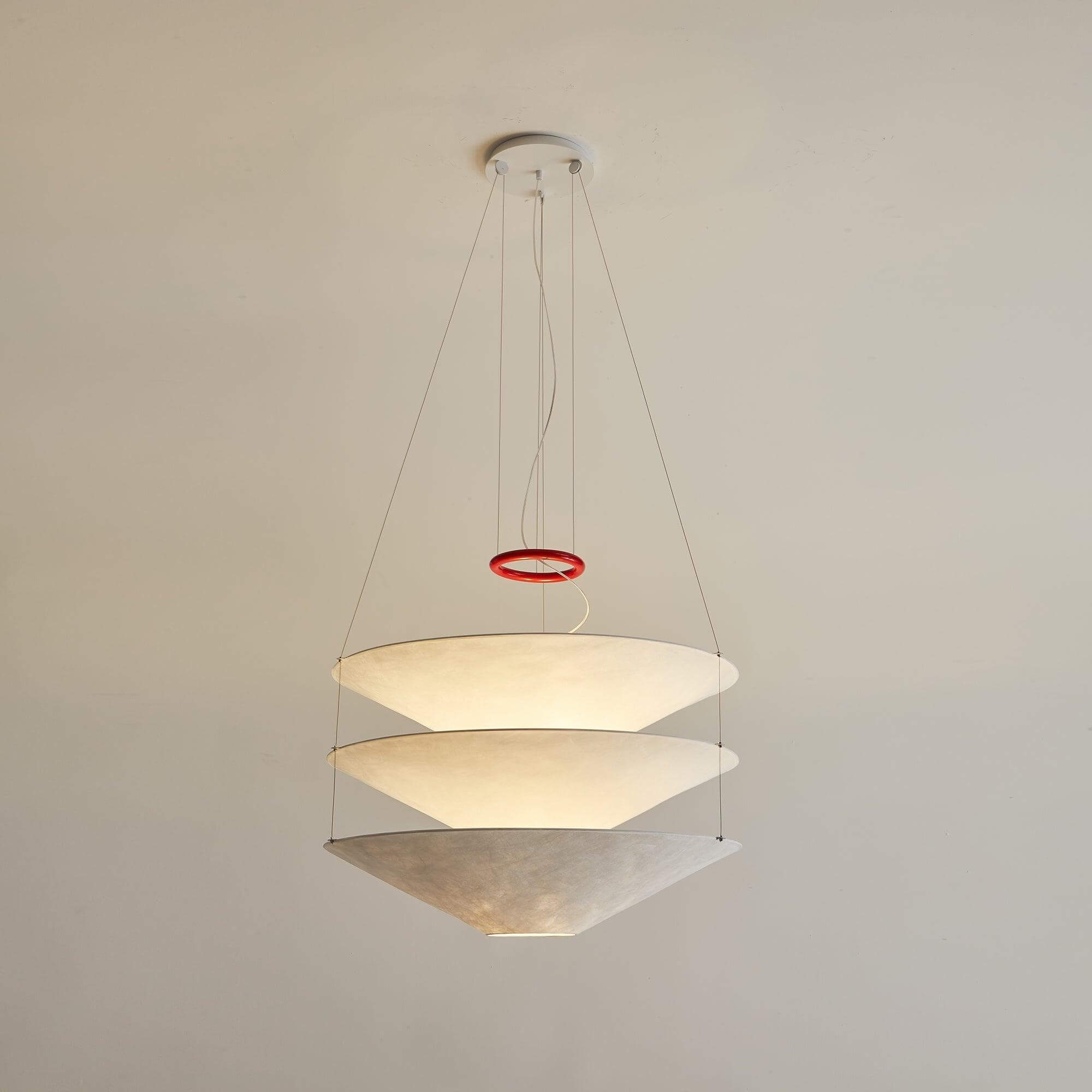Pendant Light Metal Dupont Paper Ring 29.5 in Red Dining Room Kitchen Island Modern Hanging Ceiling Fixture | Thomler