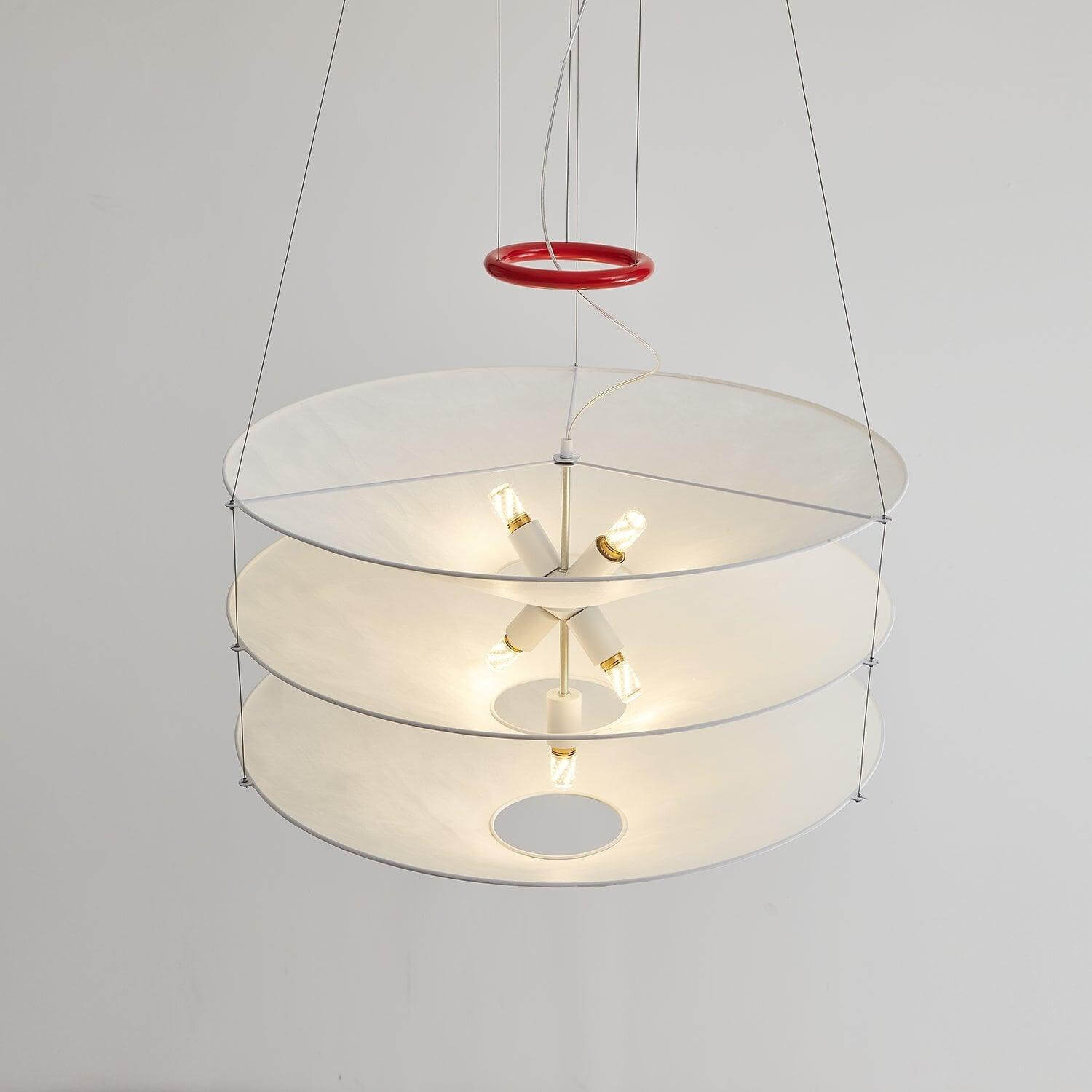 Pendant Light Metal Dupont Paper Ring 29.5 in Red Dining Room Kitchen Island Modern Hanging Ceiling Fixture | Thomler