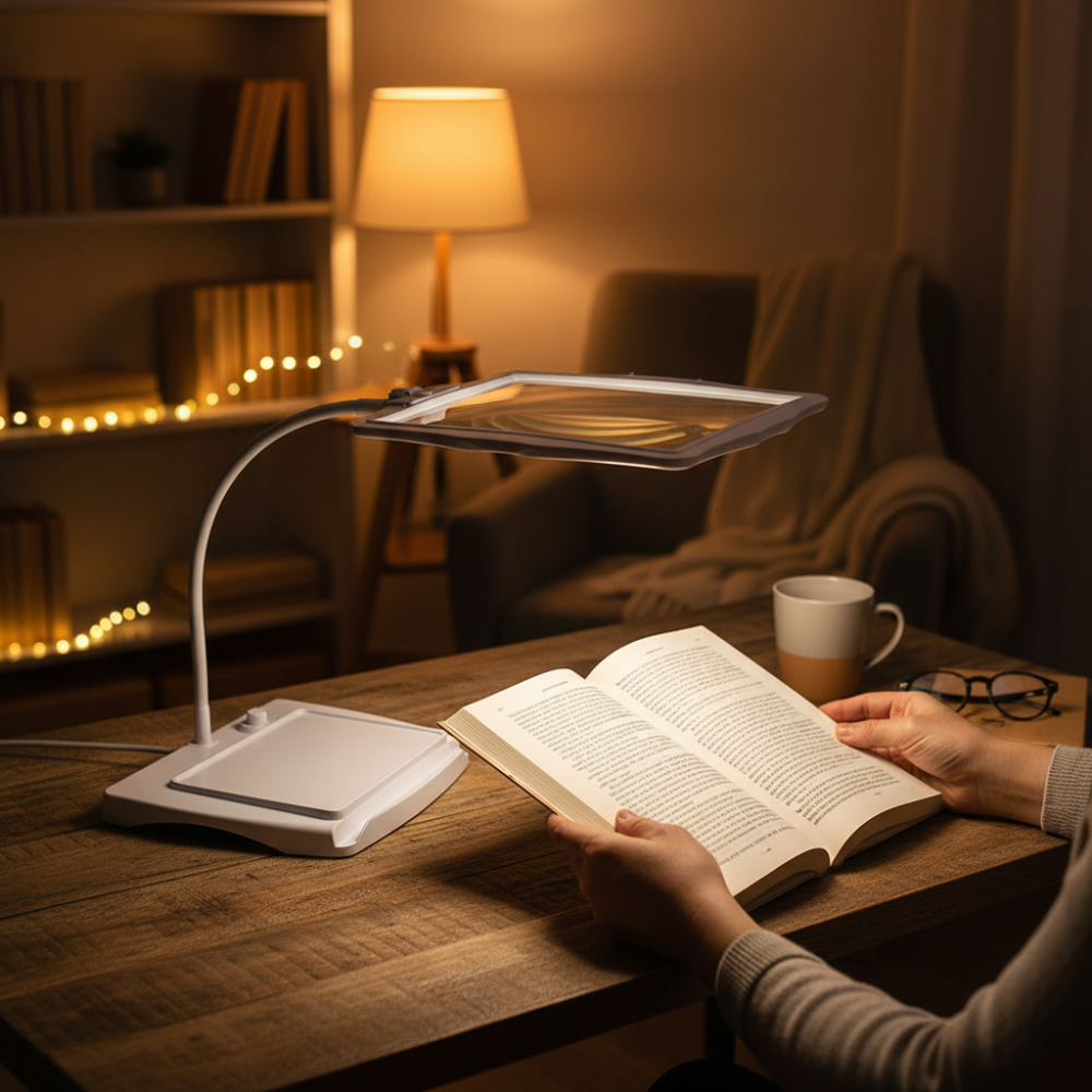 Magnifying Lamp Acrylic Lens 20.3 cm x 25.4 cm Reading Crafting LED Desk Light Hands Free Rechargeable USB C | Thomler