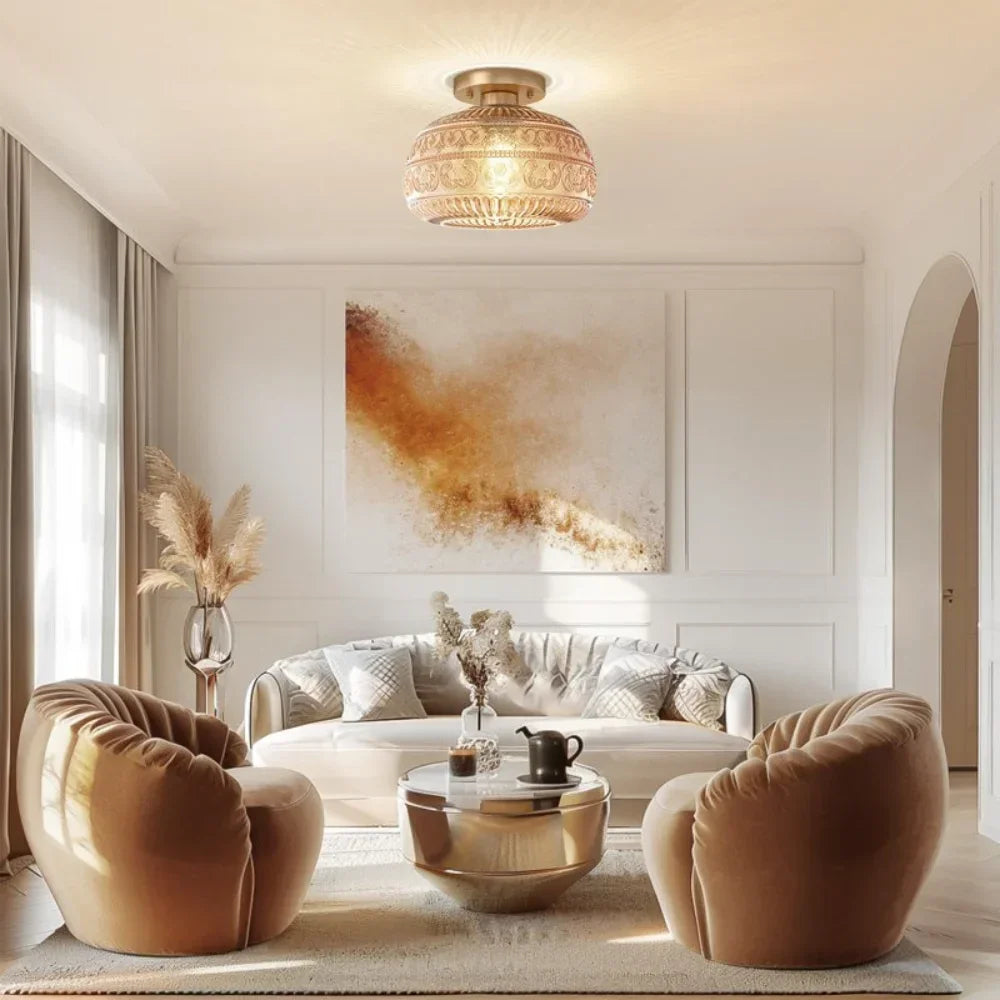 Ceiling Light Glass 9 in Semi Flush Mount Amber Clear Green Living Room Bedroom Hallway Lighting Fixture | Thomler