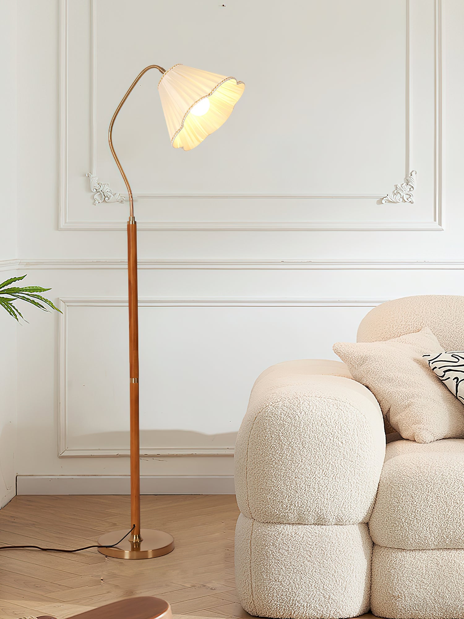 Floor Lamp Fabric Flower Shade 61.8 in Cream Living Room Bedroom Standing Light Elegant Decorative Lighting | Thomler